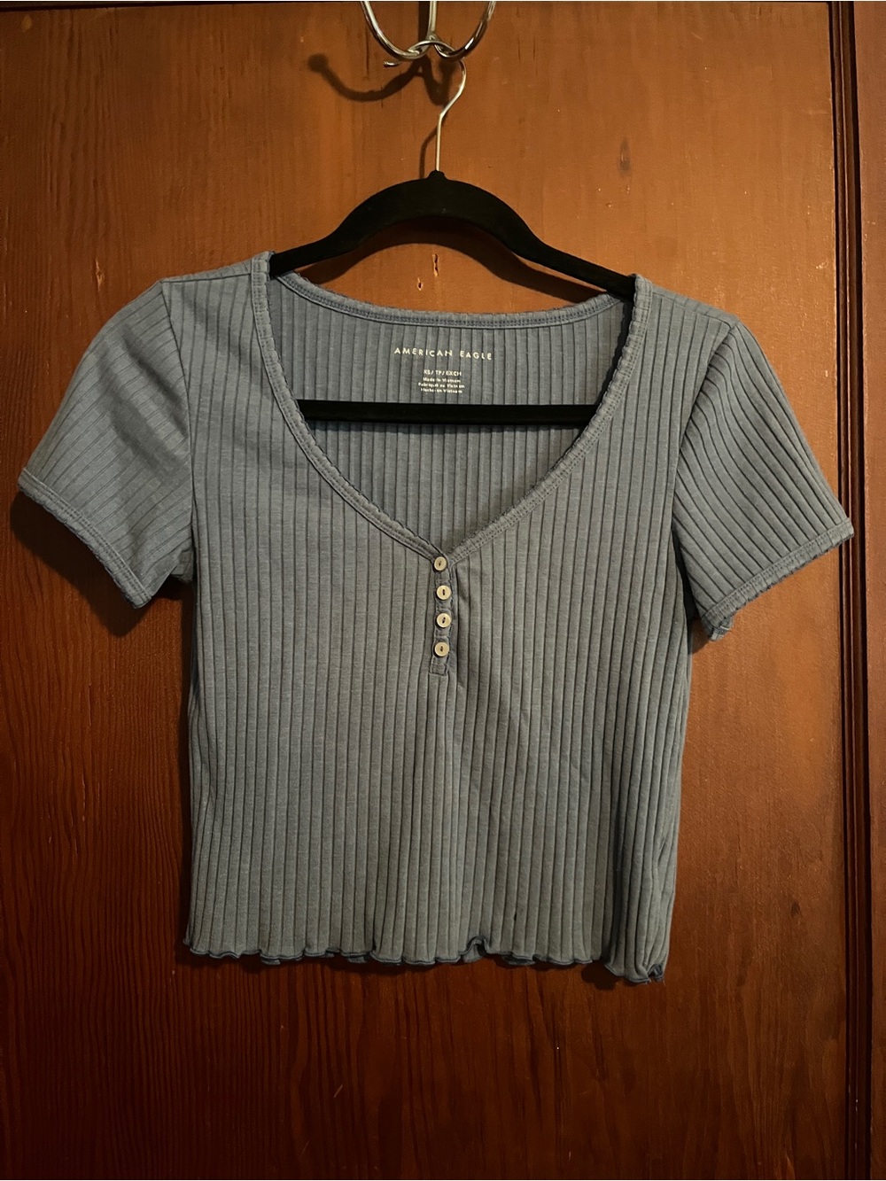 American Eagle Outfitters Ribbed Scoop-Neck Crop Top in Slate Blue